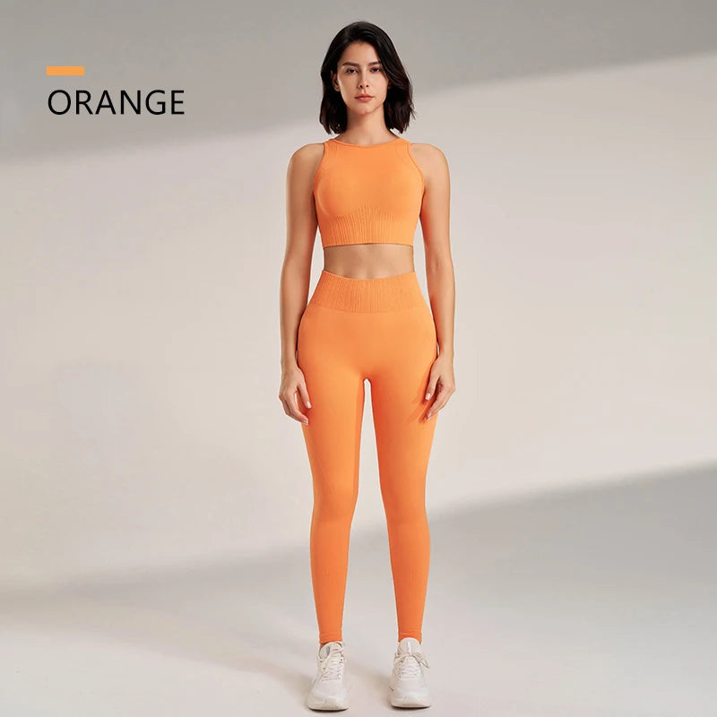 Conjunto de roupas de yoga feminino leggings de cintura alta e superior de duas peças sem costura roupas de exercício de fitness roupa interior de treino de fitness