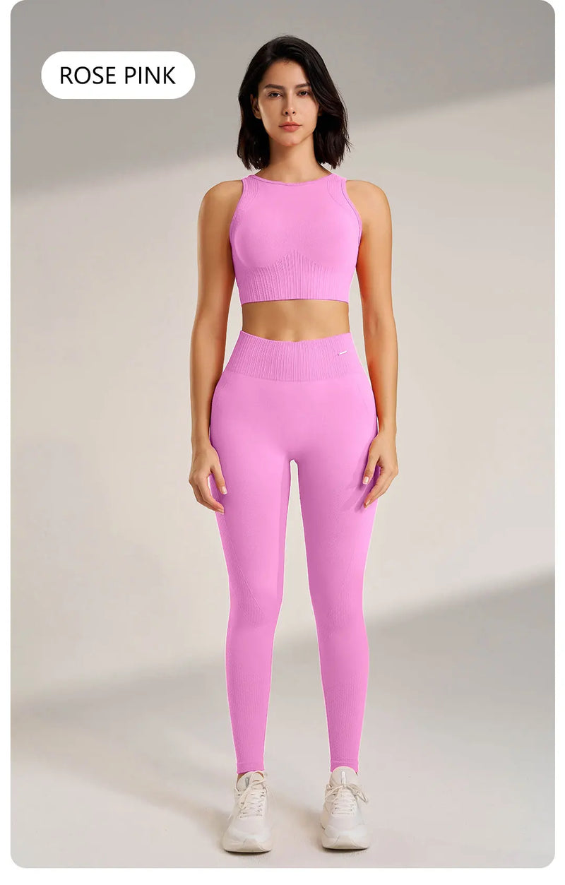 Conjunto de roupas de yoga feminino leggings de cintura alta e superior de duas peças sem costura roupas de exercício de fitness roupa interior de treino de fitness
