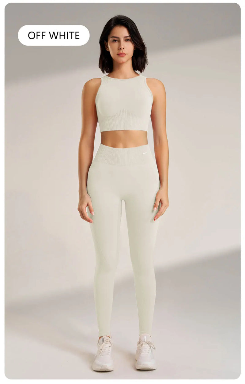 Conjunto de roupas de yoga feminino leggings de cintura alta e superior de duas peças sem costura roupas de exercício de fitness roupa interior de treino de fitness