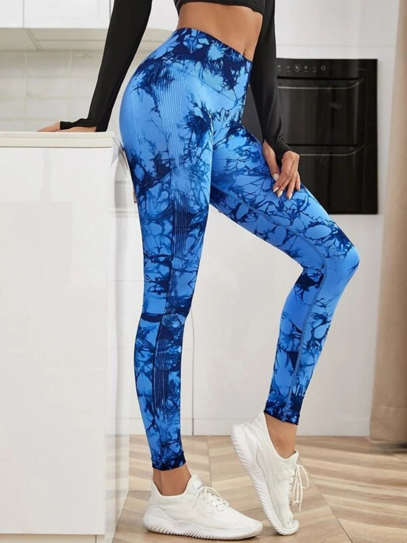 Leggings de cintura alta sem costura femininas leggings tie-dye fitness esportes corrida calças de ioga levantamento de quadril elástico tricô collants