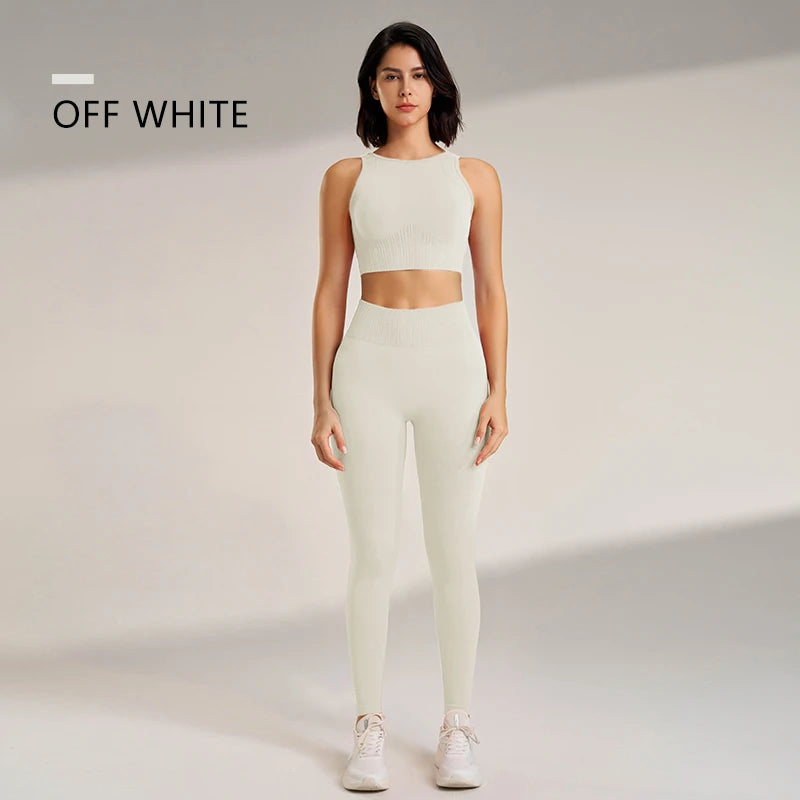 Conjunto de roupas de yoga feminino leggings de cintura alta e superior de duas peças sem costura roupas de exercício de fitness roupa interior de treino de fitness