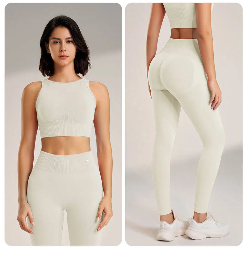 Conjunto de roupas de yoga feminino leggings de cintura alta e superior de duas peças sem costura roupas de exercício de fitness roupa interior de treino de fitness