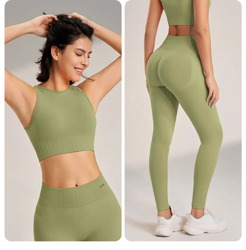 Conjunto de roupas de yoga feminino leggings de cintura alta e superior de duas peças sem costura roupas de exercício de fitness roupa interior de treino de fitness