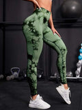 Leggings de cintura alta sem costura femininas leggings tie-dye fitness esportes corrida calças de ioga levantamento de quadril elástico tricô collants