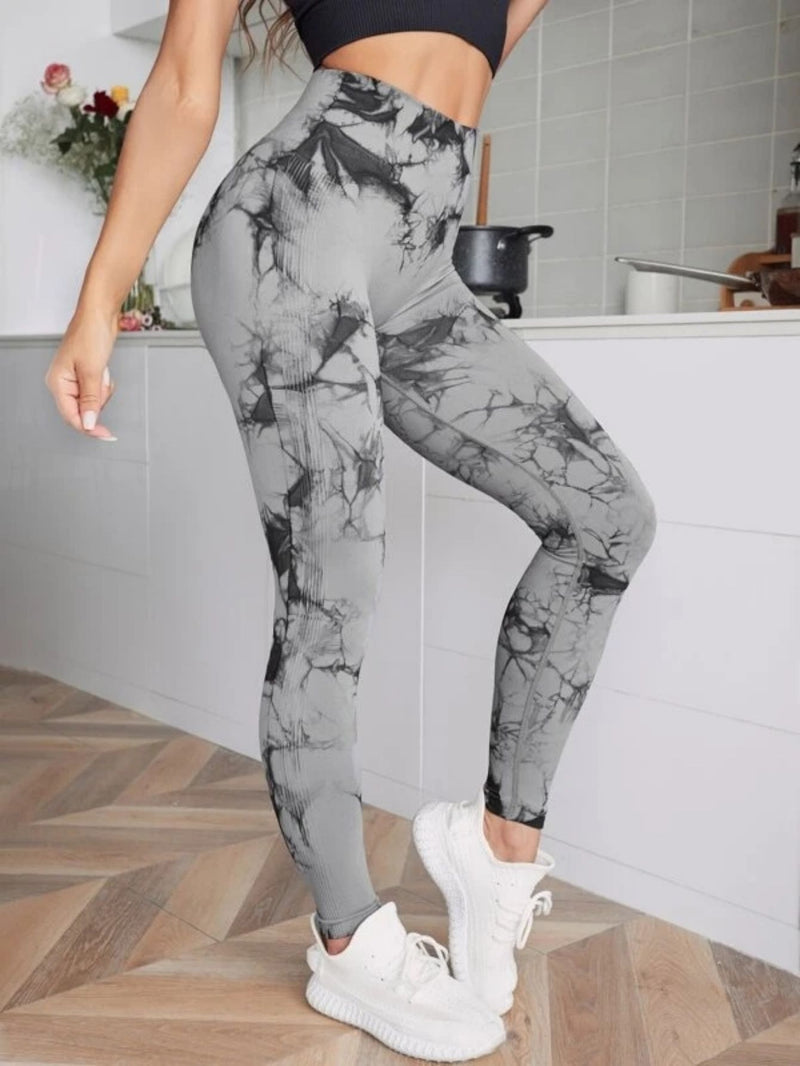 Leggings de cintura alta sem costura femininas leggings tie-dye fitness esportes corrida calças de ioga levantamento de quadril elástico tricô collants