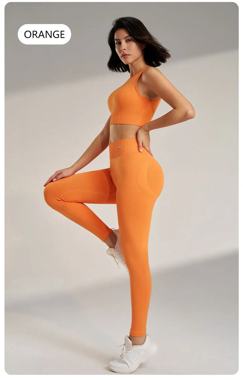 Conjunto de roupas de yoga feminino leggings de cintura alta e superior de duas peças sem costura roupas de exercício de fitness roupa interior de treino de fitness