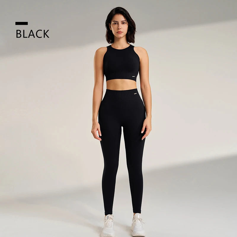 Conjunto de roupas de yoga feminino leggings de cintura alta e superior de duas peças sem costura roupas de exercício de fitness roupa interior de treino de fitness
