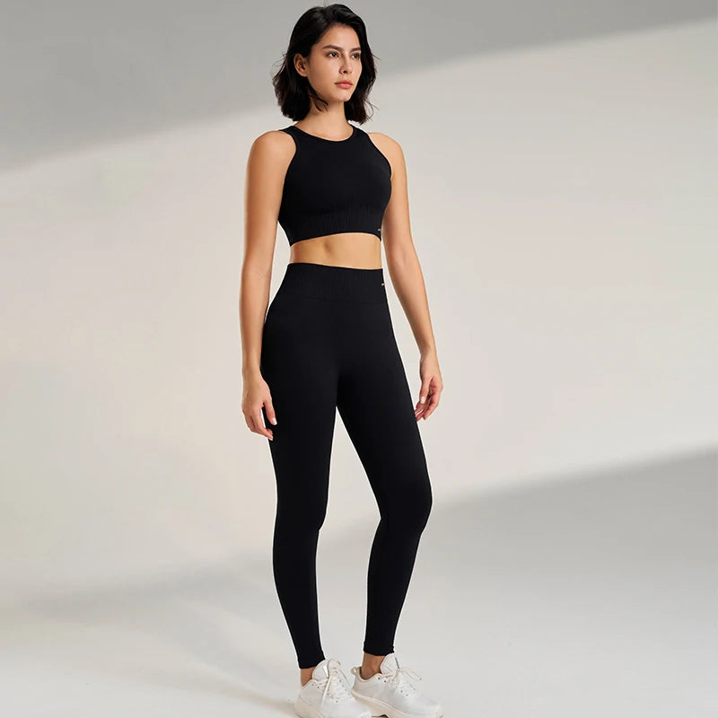 Conjunto de roupas de yoga feminino leggings de cintura alta e superior de duas peças sem costura roupas de exercício de fitness roupa interior de treino de fitness
