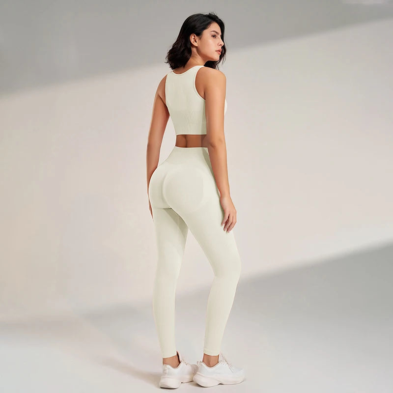 Conjunto de roupas de yoga feminino leggings de cintura alta e superior de duas peças sem costura roupas de exercício de fitness roupa interior de treino de fitness