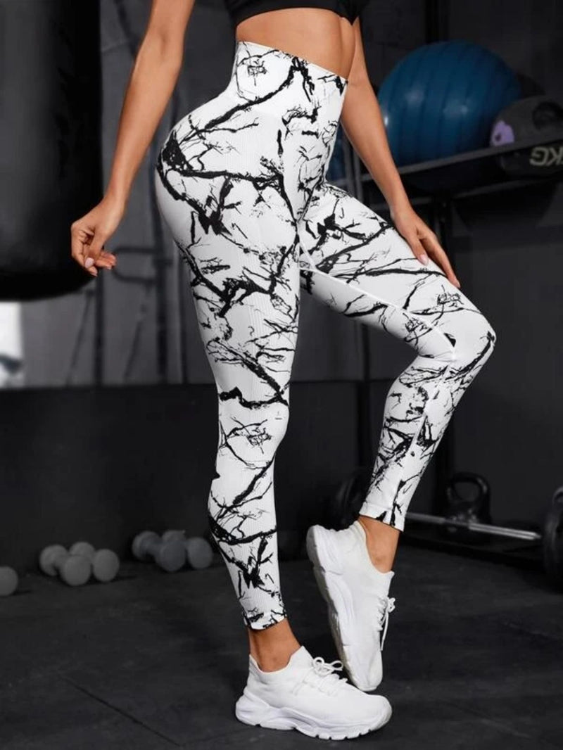 Leggings de cintura alta sem costura femininas leggings tie-dye fitness esportes corrida calças de ioga levantamento de quadril elástico tricô collants