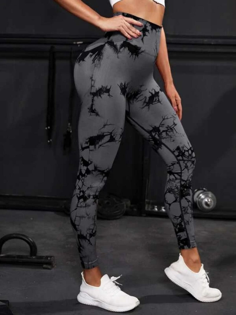 Leggings de cintura alta sem costura femininas leggings tie-dye fitness esportes corrida calças de ioga levantamento de quadril elástico tricô collants