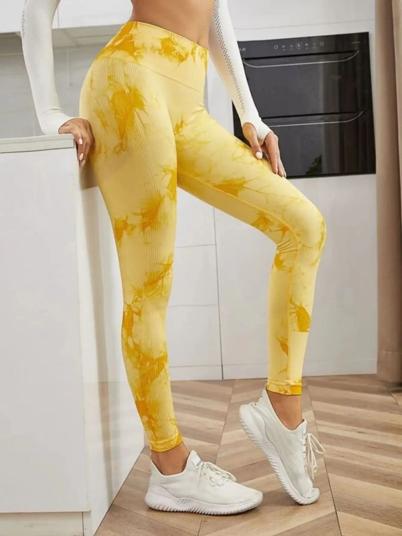 Leggings de cintura alta sem costura femininas leggings tie-dye fitness esportes corrida calças de ioga levantamento de quadril elástico tricô collants