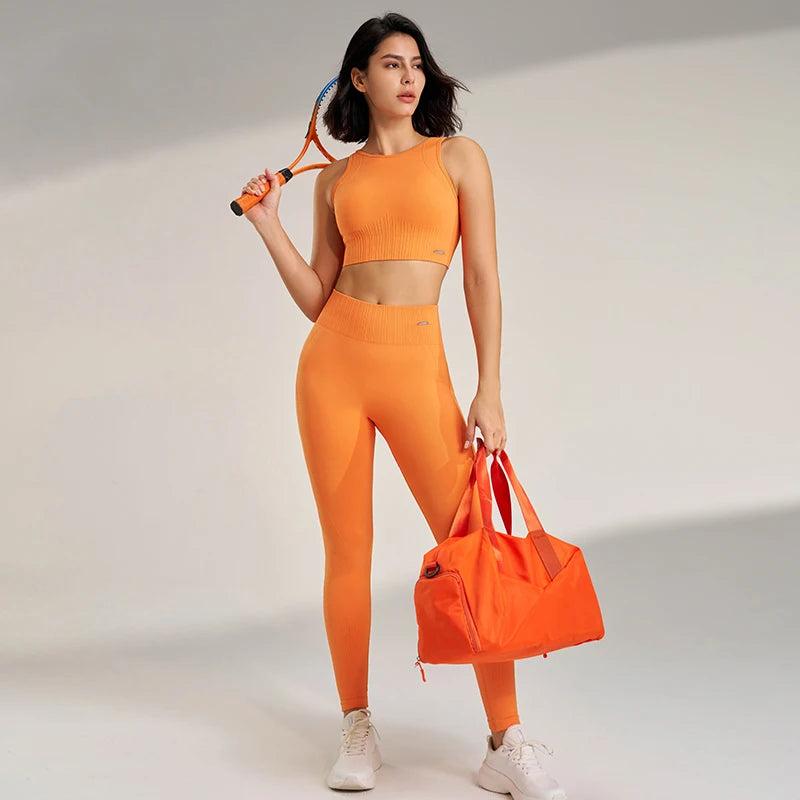 Conjunto de roupas de yoga feminino leggings de cintura alta e superior de duas peças sem costura roupas de exercício de fitness roupa interior de treino de fitness