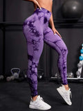 Leggings de cintura alta sem costura femininas leggings tie-dye fitness esportes corrida calças de ioga levantamento de quadril elástico tricô collants