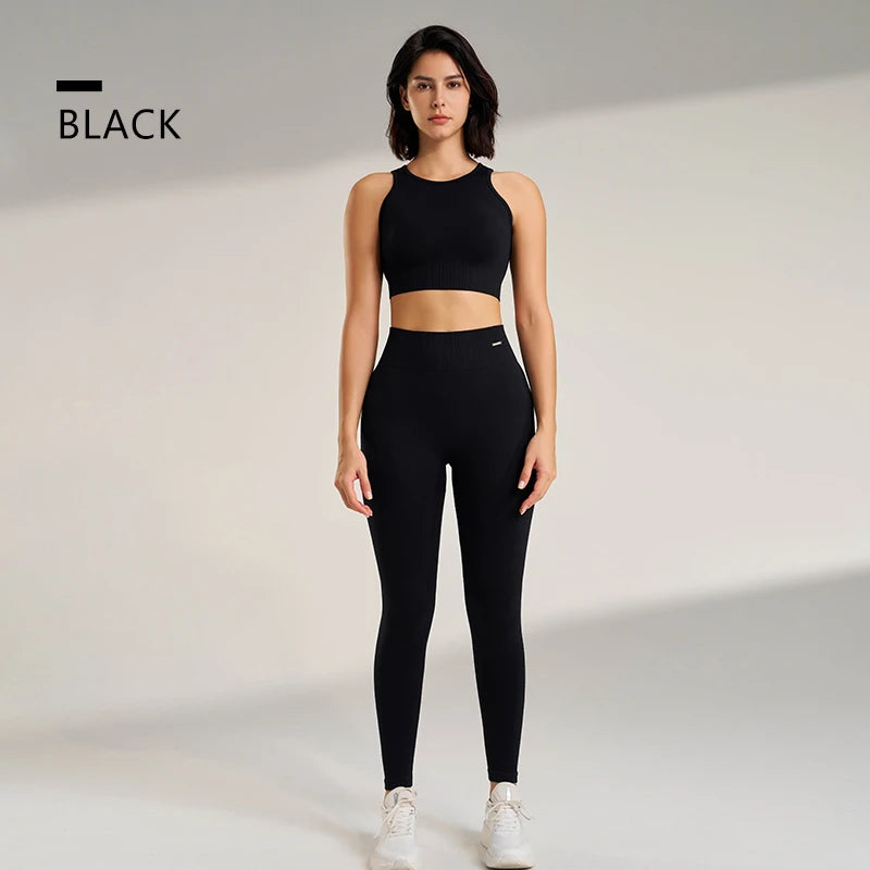 Conjunto de roupas de yoga feminino leggings de cintura alta e superior de duas peças sem costura roupas de exercício de fitness roupa interior de treino de fitness