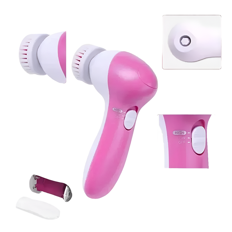 Escova Elétrica de Limpeza Facial 5 em 1, a solução completa para uma pele radiante!, oferece esfoliação suave, remoção de pontos negros e uma massagem relaxante que melhora a circulação facial. Ideal para todos os t